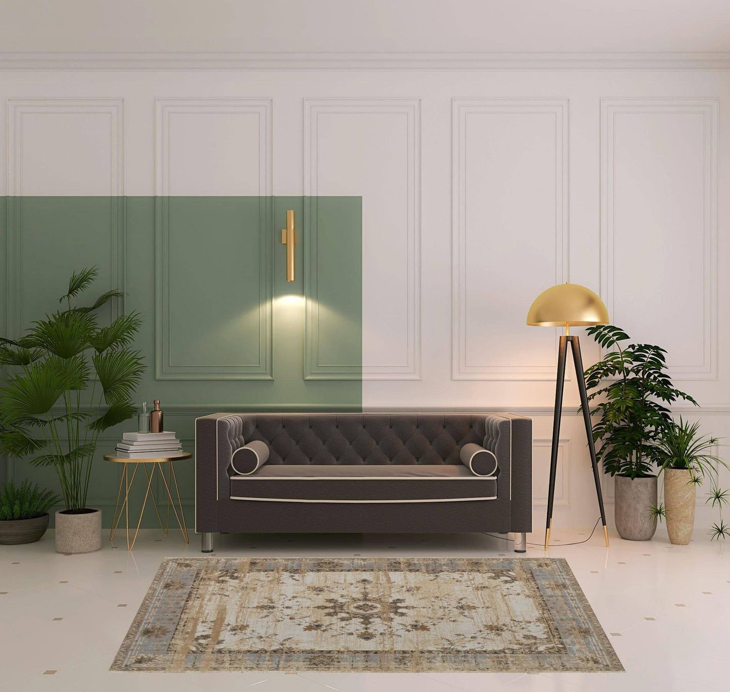 9' X 12' Tan Brown And Gray Oriental Distressed Area Rug