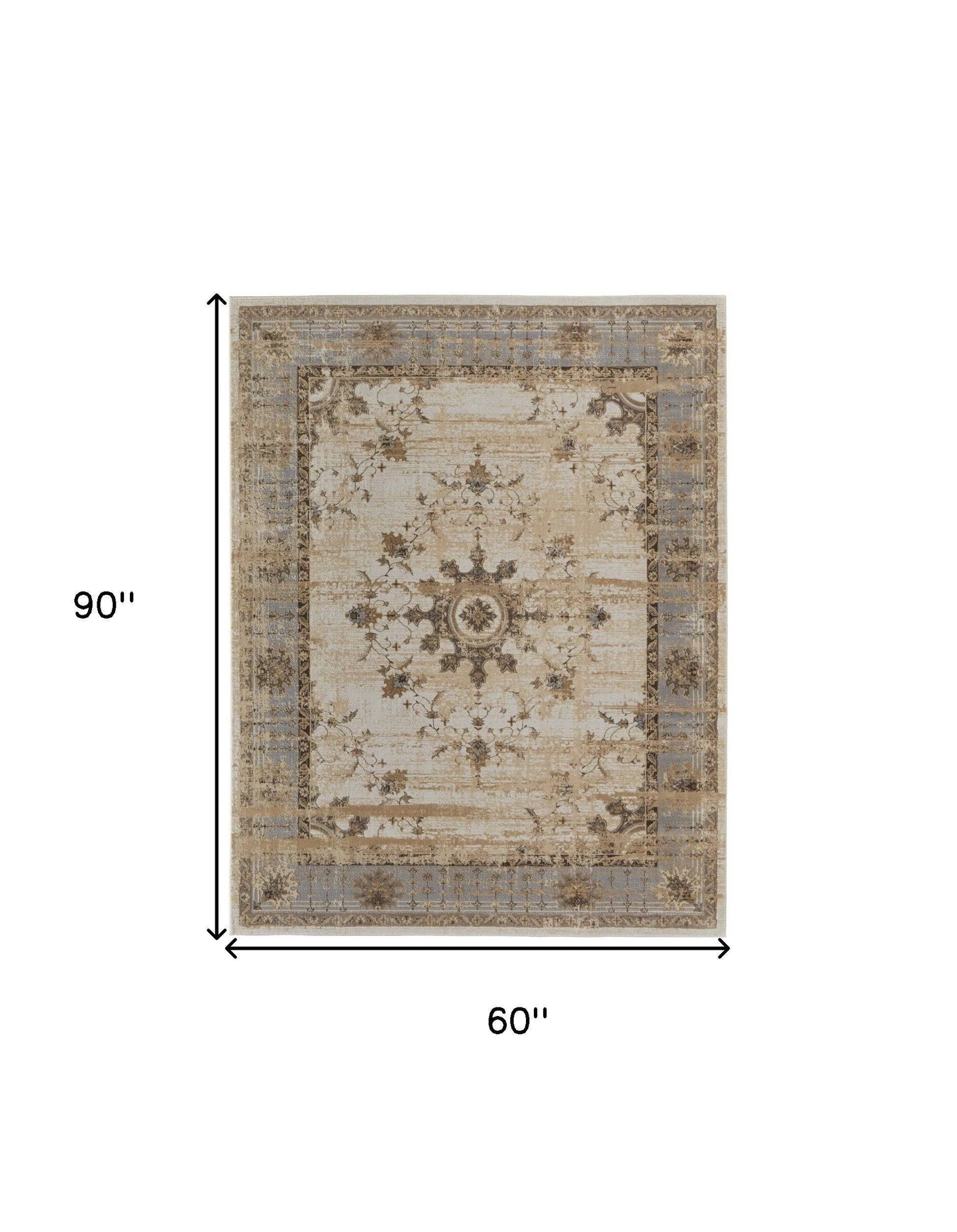 9' X 12' Tan Brown And Gray Oriental Distressed Area Rug