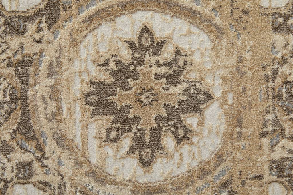 9' X 12' Tan Brown And Gray Oriental Distressed Area Rug