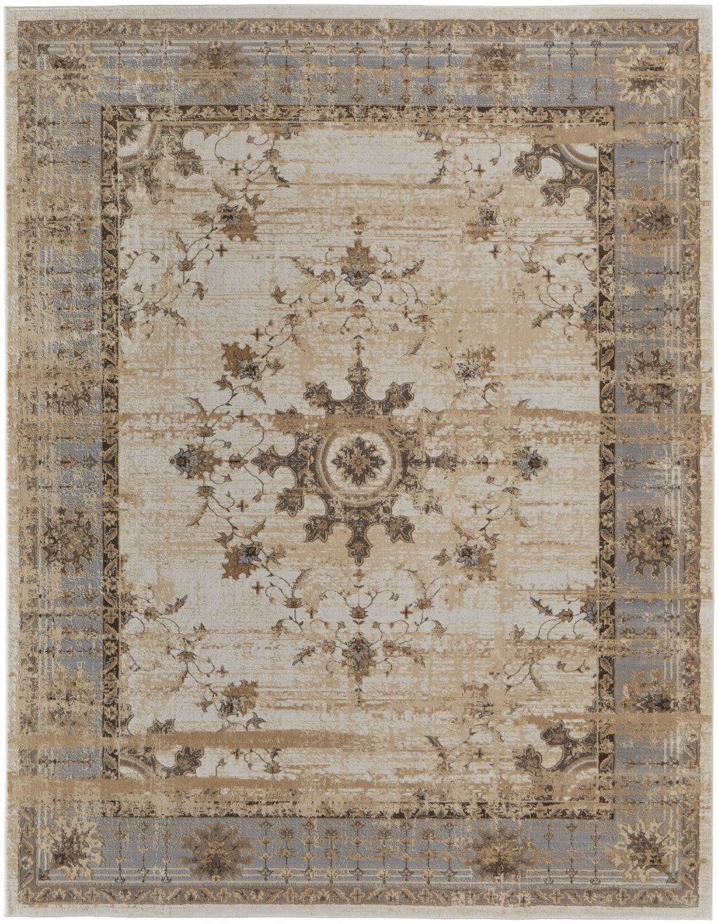 9' X 12' Tan Brown And Gray Oriental Distressed Area Rug