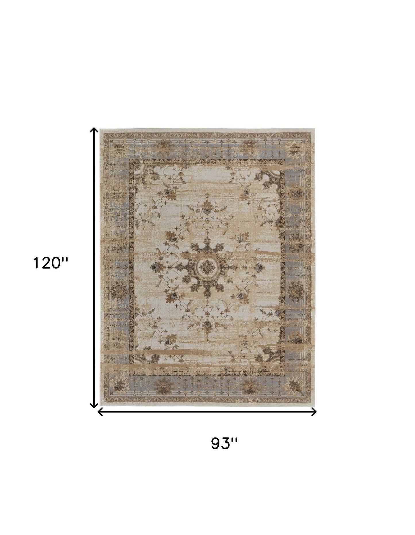 9' X 12' Tan Brown And Gray Oriental Distressed Area Rug