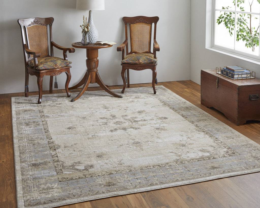 9' X 12' Tan Brown And Gray Oriental Distressed Area Rug