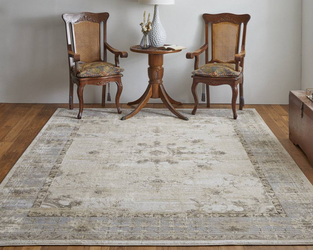 9' X 12' Tan Brown And Gray Oriental Distressed Area Rug