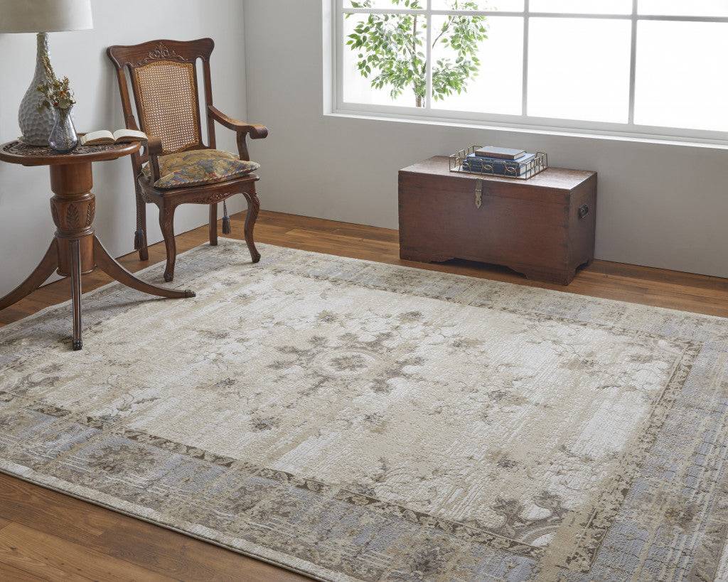 9' X 12' Tan Brown And Gray Oriental Distressed Area Rug
