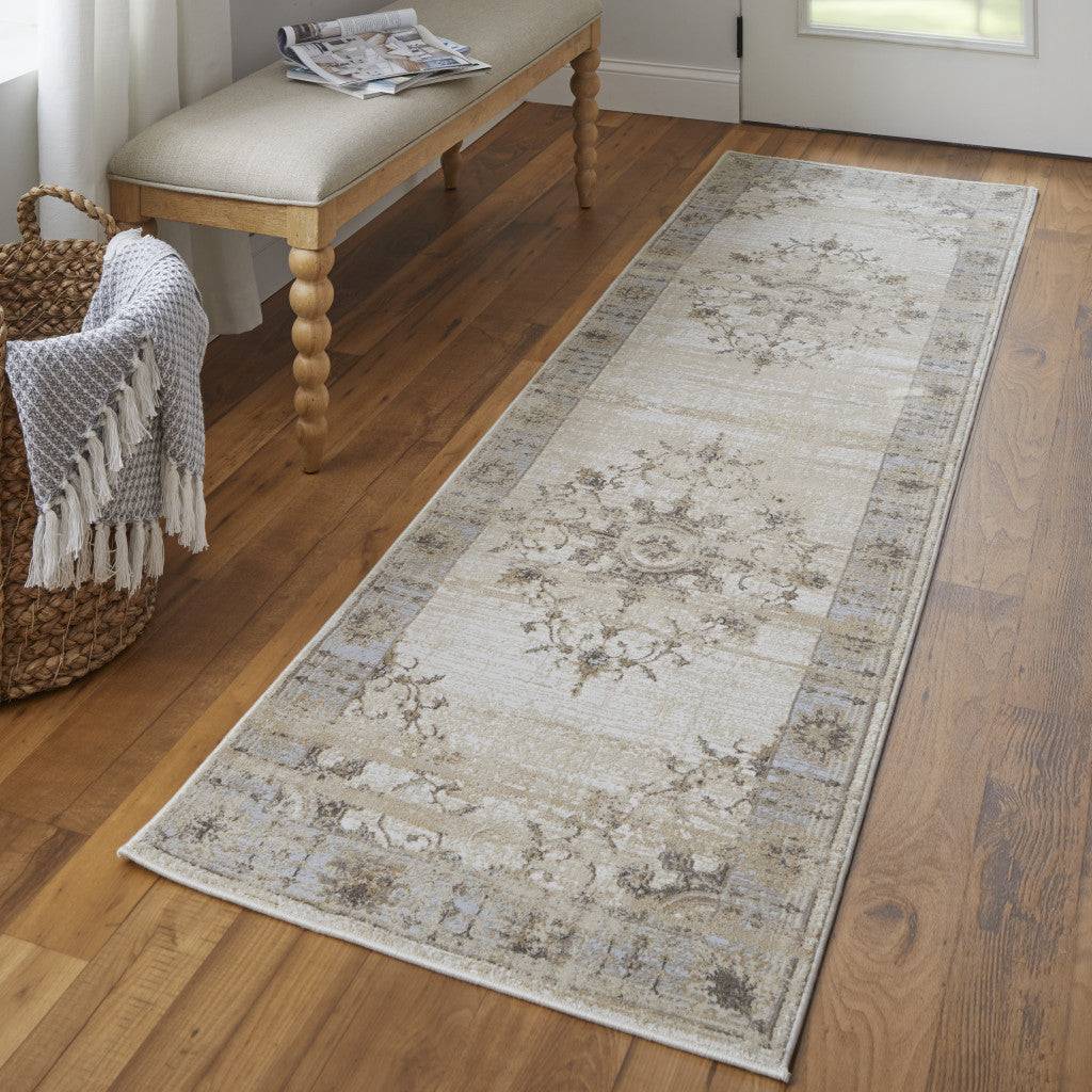9' X 12' Tan Brown And Gray Oriental Distressed Area Rug