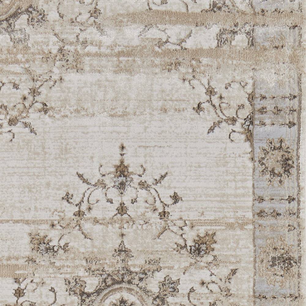 9' X 12' Tan Brown And Gray Oriental Distressed Area Rug