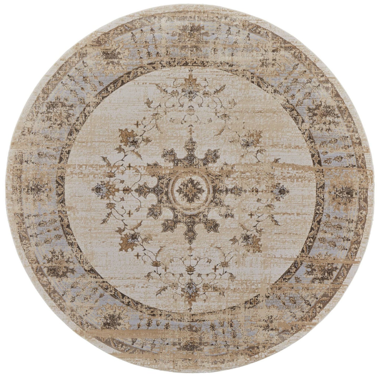 9' X 12' Tan Brown And Gray Oriental Distressed Area Rug