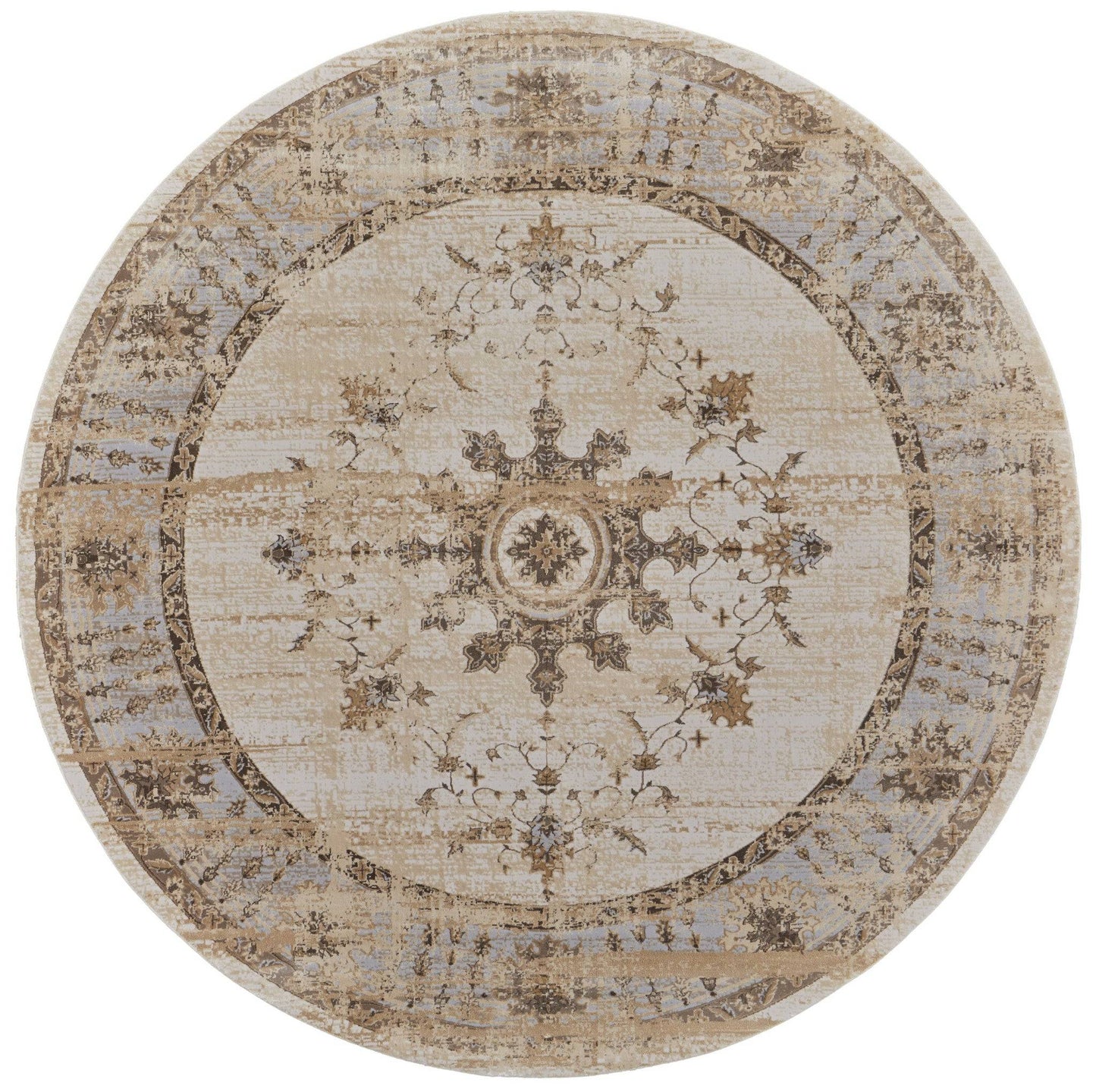 9' X 12' Tan Brown And Gray Oriental Distressed Area Rug