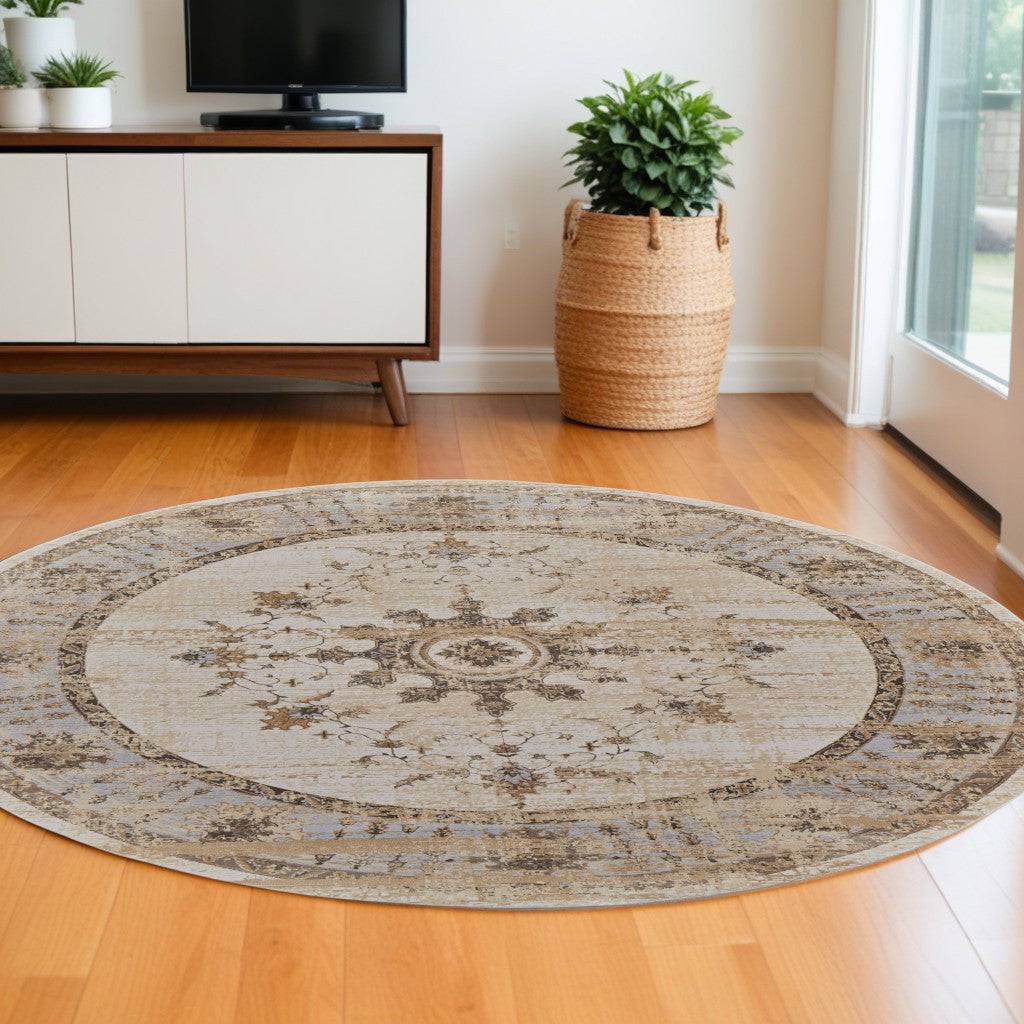 9' X 12' Tan Brown And Gray Oriental Distressed Area Rug