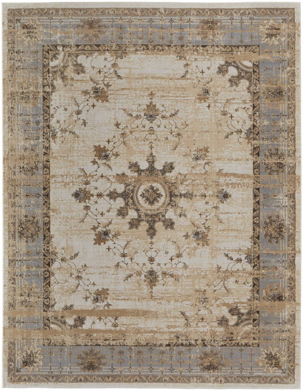 9' X 12' Tan Brown And Gray Oriental Distressed Area Rug