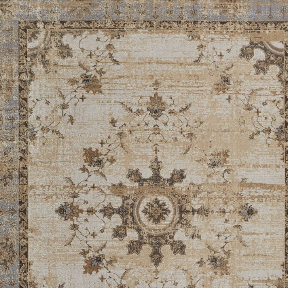 9' X 12' Tan Brown And Gray Oriental Distressed Area Rug