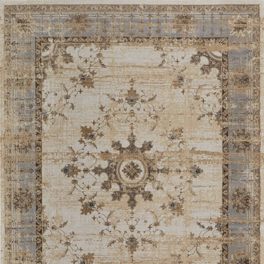 9' X 12' Tan Brown And Gray Oriental Distressed Area Rug