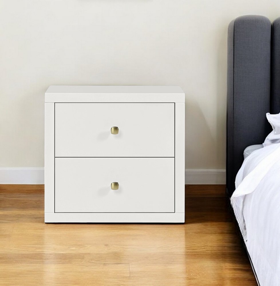 19" White Solid and Manufactured Wood Two Drawer Nightstand