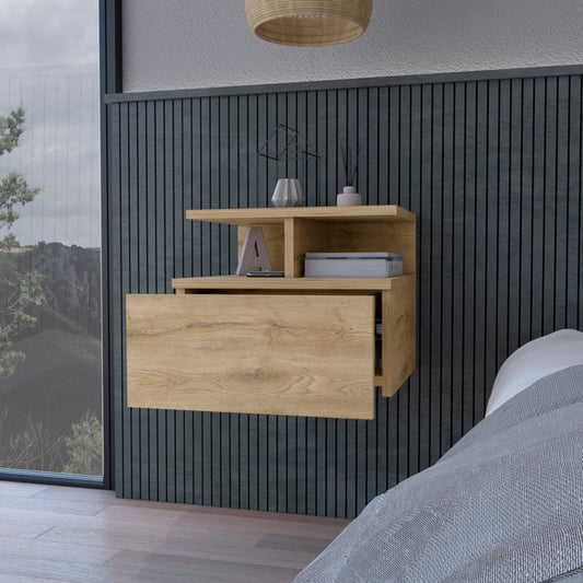 12" Beige Wood One Drawer Nightstand