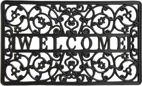 18" X 30" Black Rubber Scrollwork Welcome Outdoor Door Mat