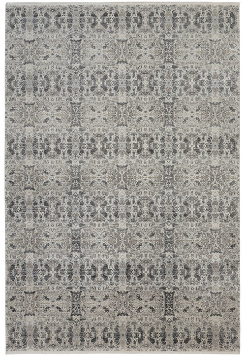 3' X 5' Ivory Taupe and Gray Oriental Power Loom Area Rug With Fringe