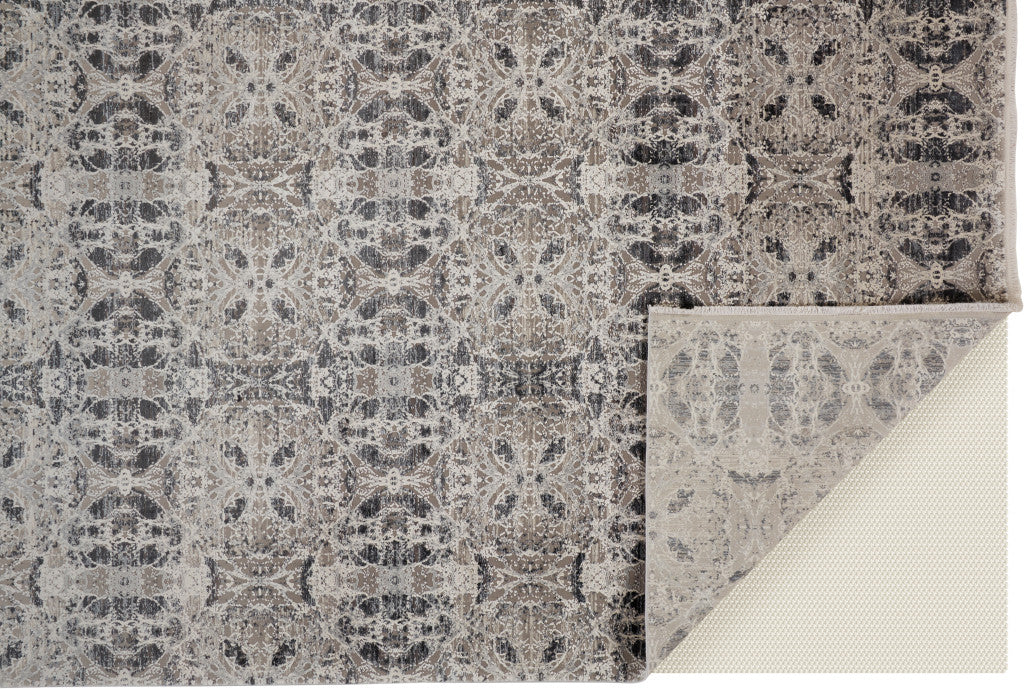 3' X 5' Ivory Taupe and Gray Oriental Power Loom Area Rug With Fringe