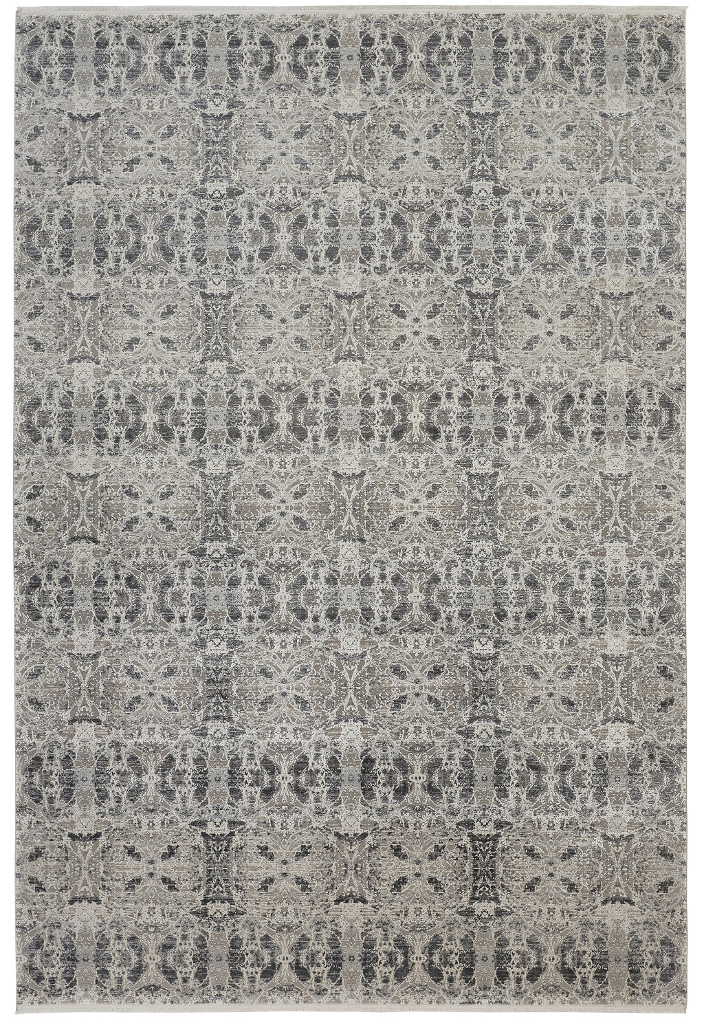3' X 5' Ivory Taupe and Gray Oriental Power Loom Area Rug With Fringe
