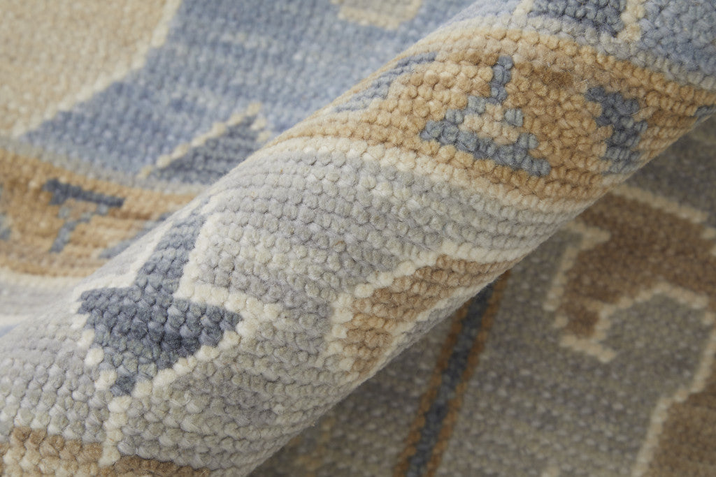 4' X 6' Gray Ivory and Blue Wool Floral Hand Knotted Area Rug With