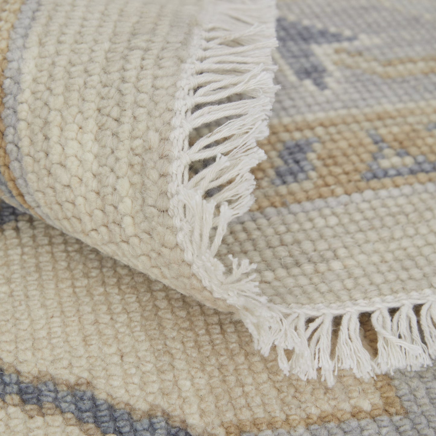 4' X 6' Gray Ivory and Blue Wool Floral Hand Knotted Area Rug With