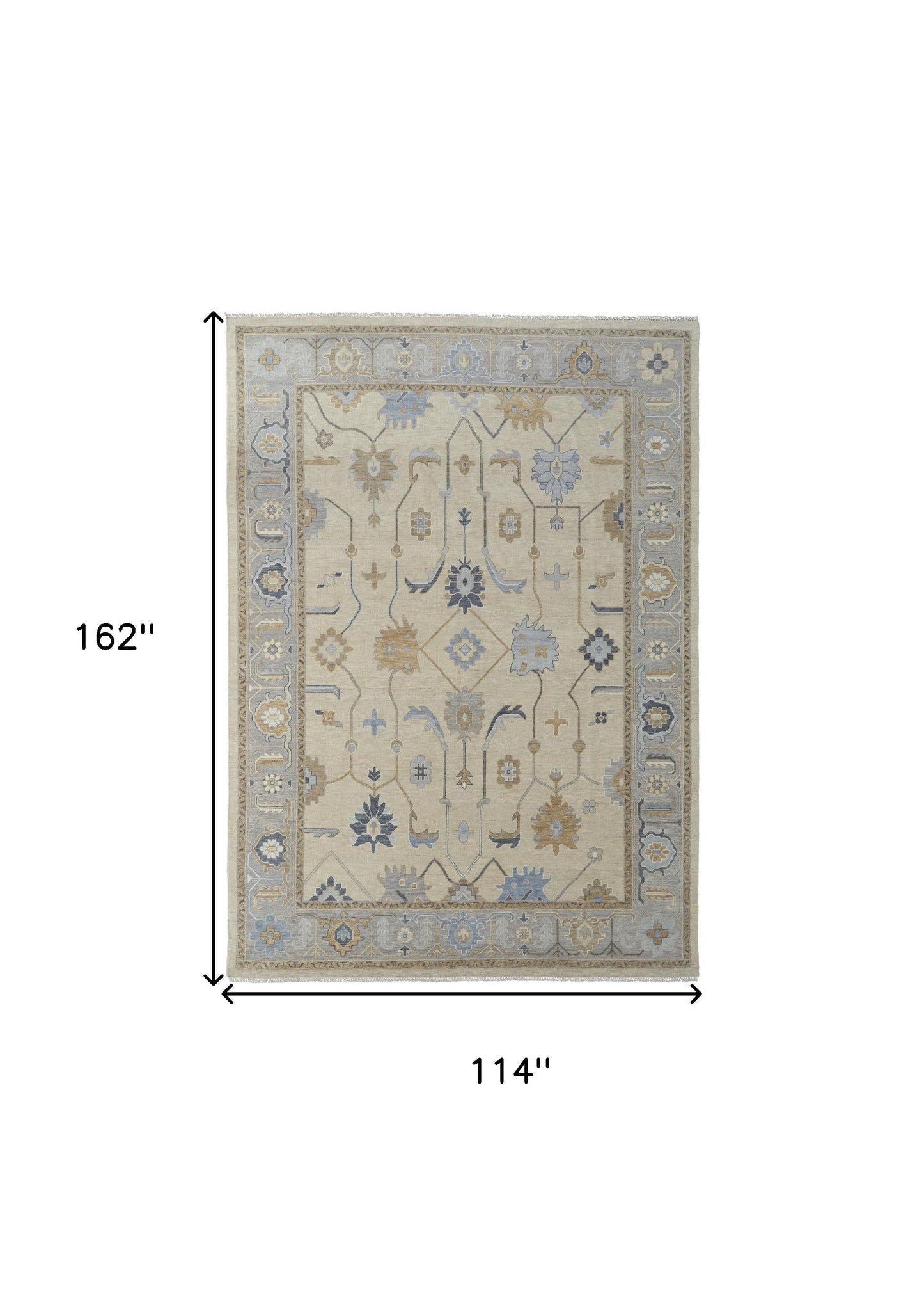 4' X 6' Gray Ivory and Blue Wool Floral Hand Knotted Area Rug With