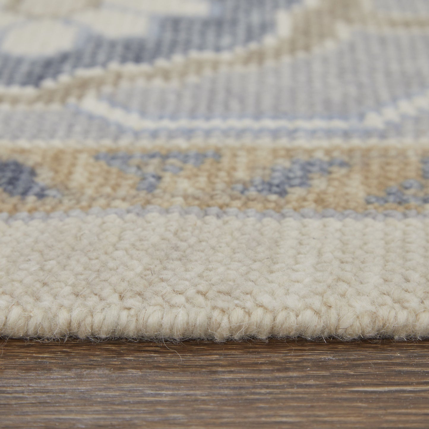 4' X 6' Gray Ivory and Blue Wool Floral Hand Knotted Area Rug With