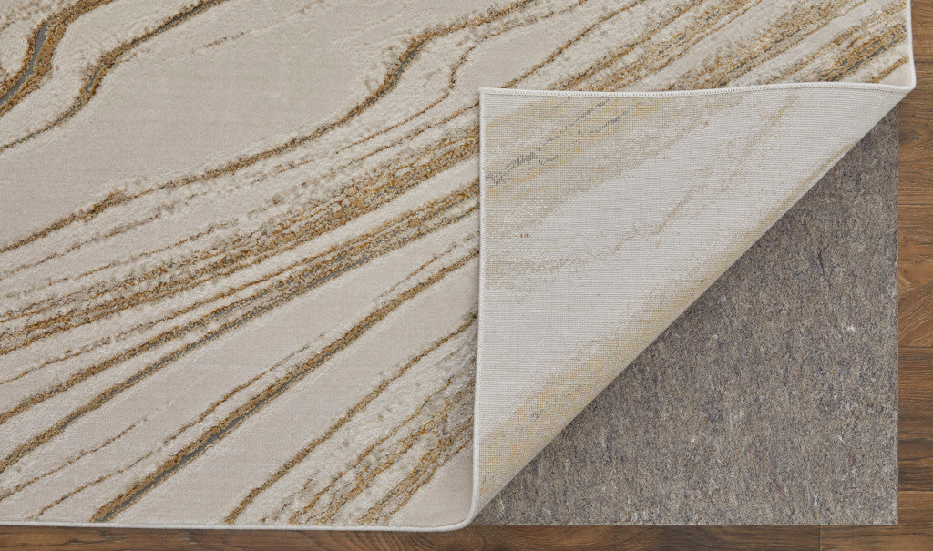 8' X 10' Ivory Brown and Gold Abstract Power Loom Area Rug