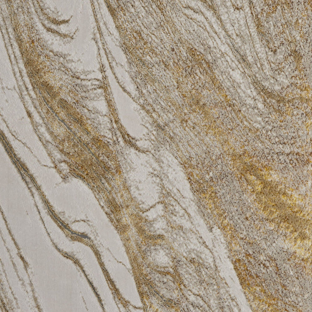 8' X 10' Ivory Brown and Gold Abstract Power Loom Area Rug