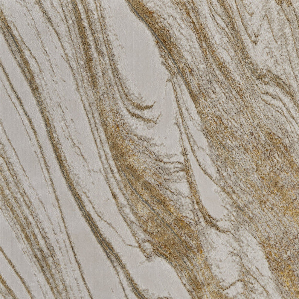 8' X 10' Ivory Brown and Gold Abstract Power Loom Area Rug