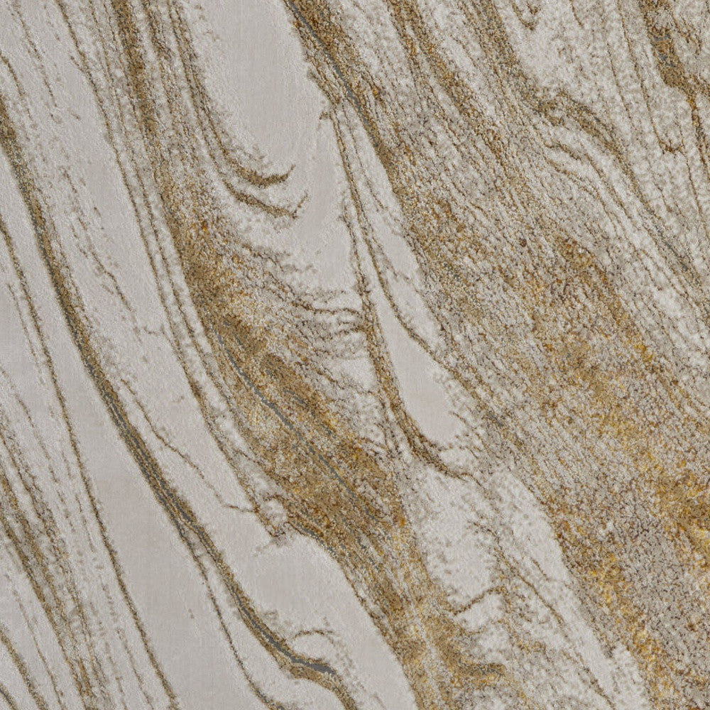 8' X 10' Ivory Brown and Gold Abstract Power Loom Area Rug