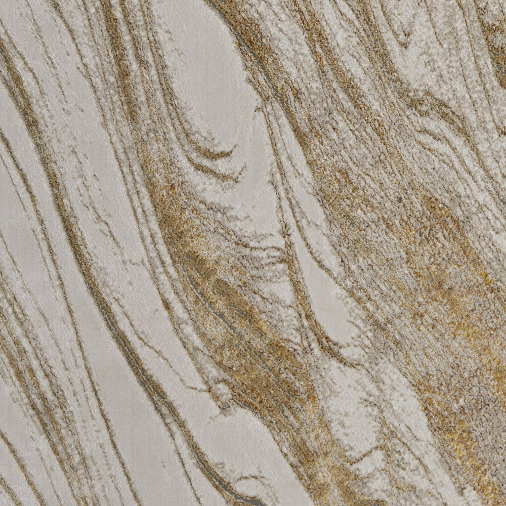 8' X 10' Ivory Brown and Gold Abstract Power Loom Area Rug