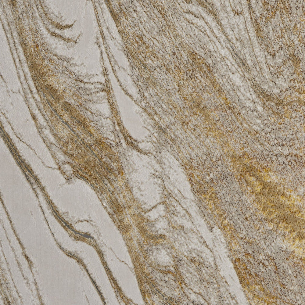 8' X 10' Ivory Brown and Gold Abstract Power Loom Area Rug