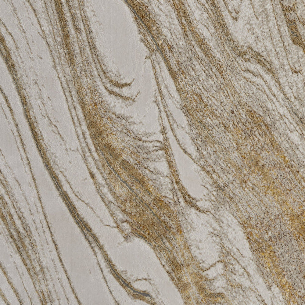 8' X 10' Ivory Brown and Gold Abstract Power Loom Area Rug