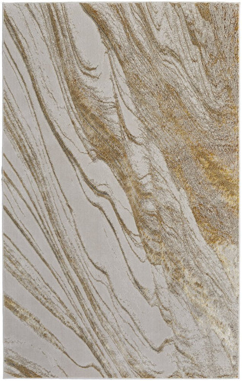 8' X 10' Ivory Brown and Gold Abstract Power Loom Area Rug