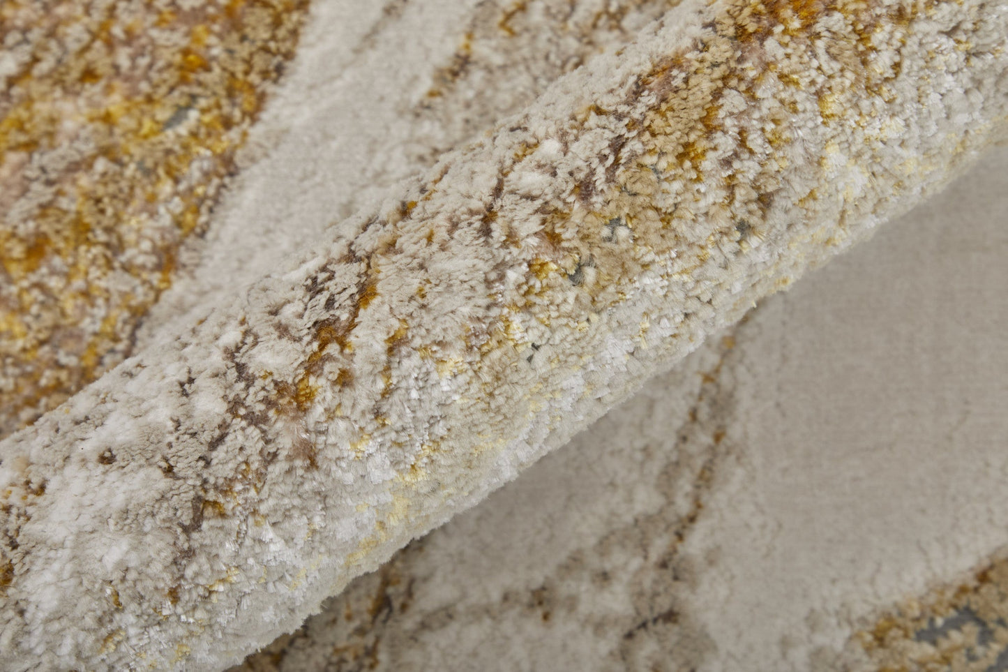 8' X 10' Ivory Brown and Gold Abstract Power Loom Area Rug