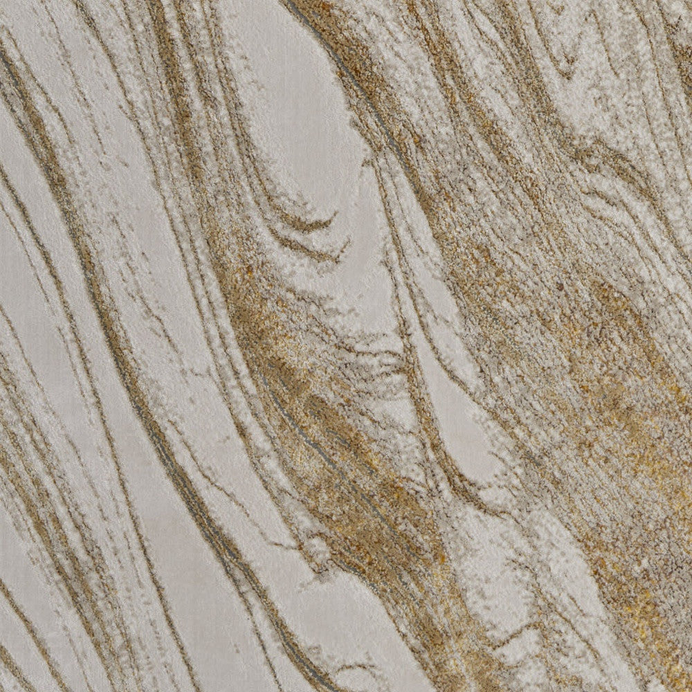 8' X 10' Ivory Brown and Gold Abstract Power Loom Area Rug