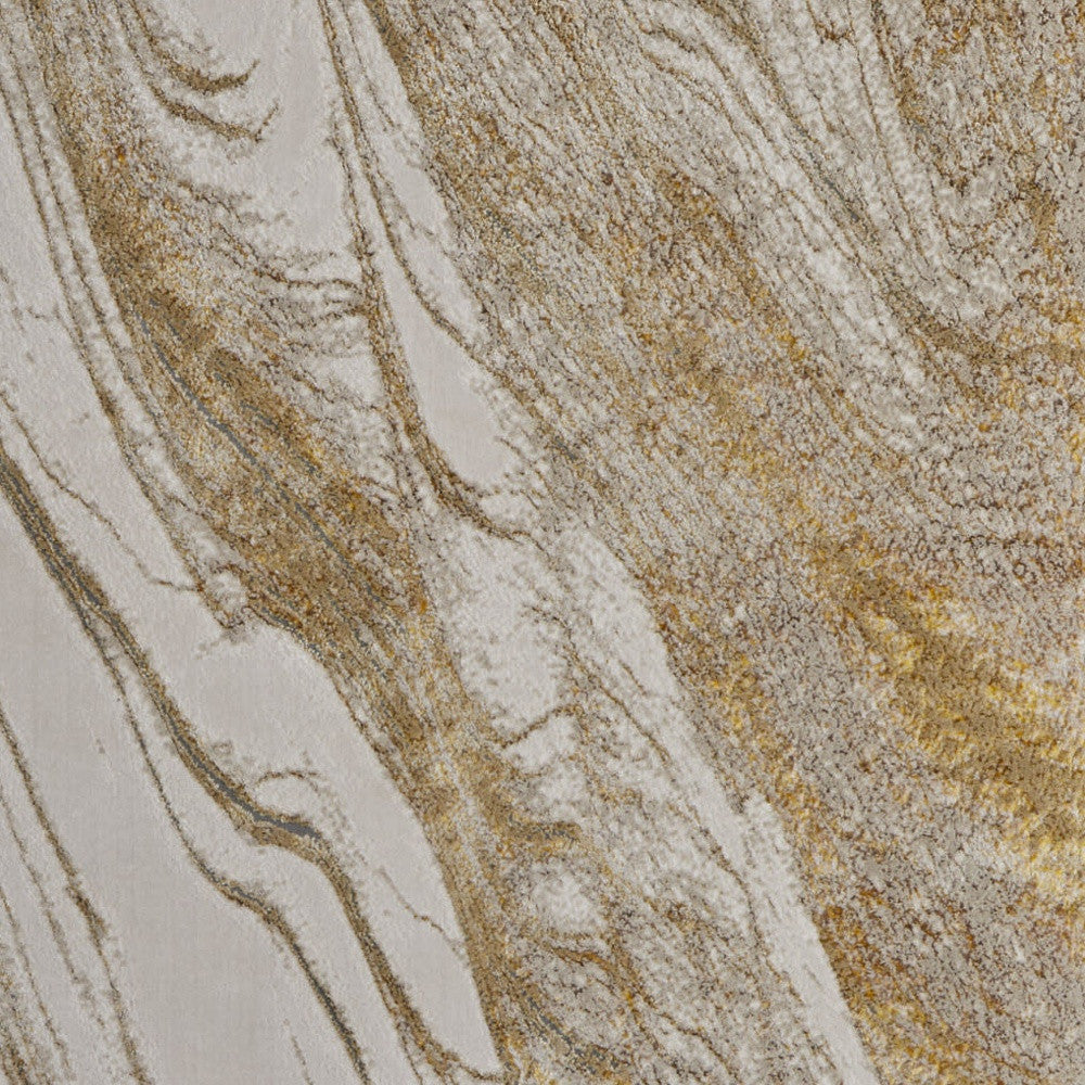 8' X 10' Ivory Brown and Gold Abstract Power Loom Area Rug