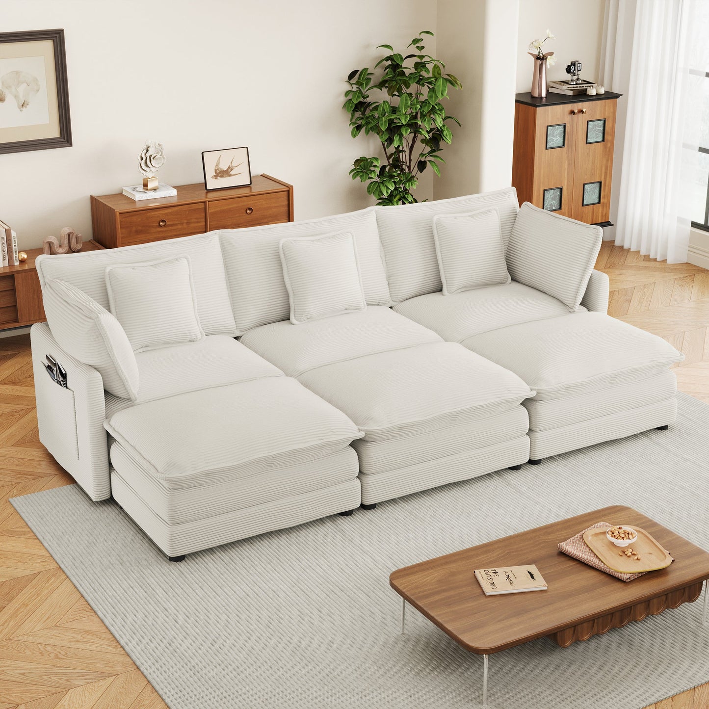 112.6' Modern Sofa Modular Sofa Couch Upholstered Corduroy Sectional