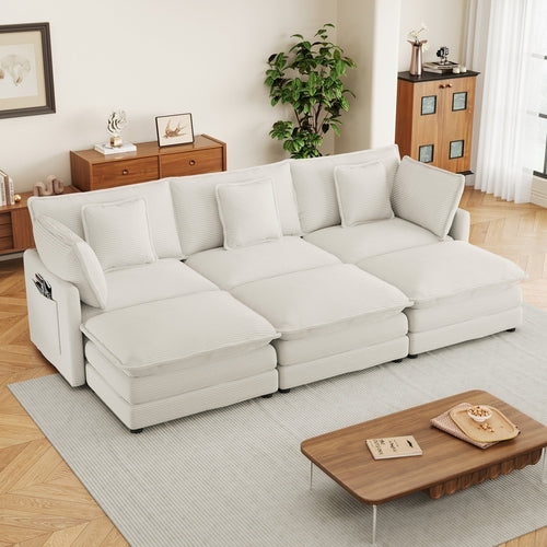 112.6' Modern Sofa Modular Sofa Couch Upholstered Corduroy Sectional
