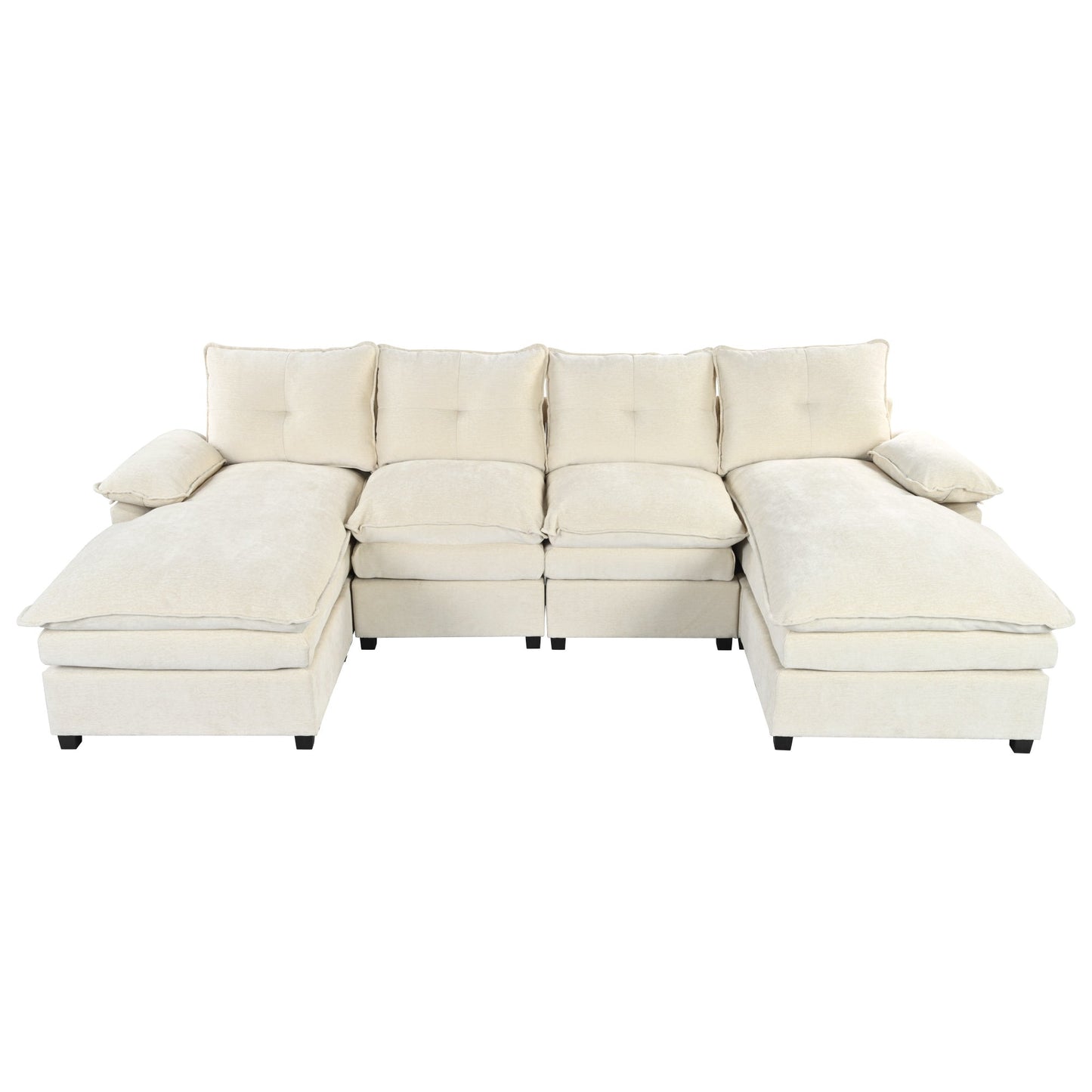 U-Shaped Chenille Sectional Sofa with Adjustable Armrest Pillows -